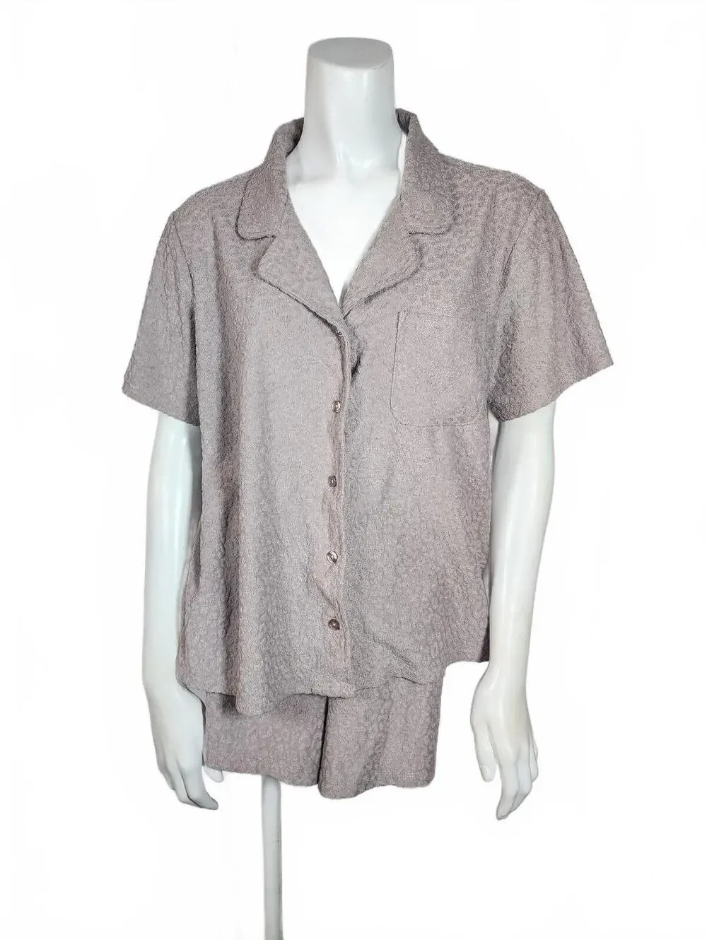 Como Sleep Women's Short Sleeve Pajama Set in Light Mauve Leopard, Size Large